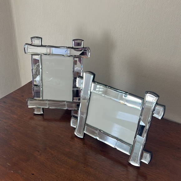Set of Two Mirrored 4x6 Frame with Bamboo Etchings from Gumps - Picture 1 of 7